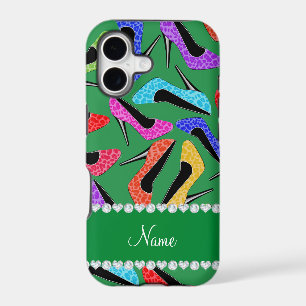 Personalised name green rainbow leopard high heels