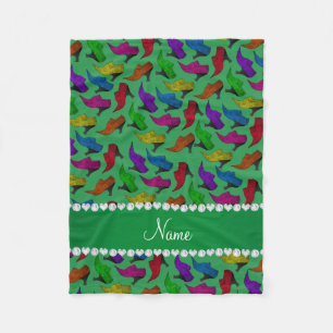 Personalised name green rainbow vintage shoes fleece blanket