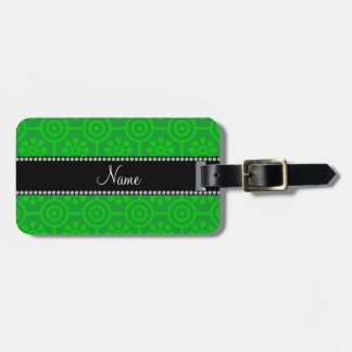 Personalised name green retro flowers luggage tag