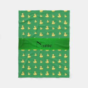 Personalised name green rubber duck pattern fleece blanket