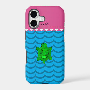 Personalised name green sea turtle sky blue waves