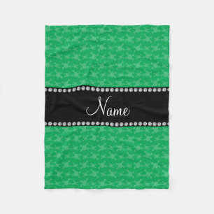Personalised name green skulls pattern fleece blanket