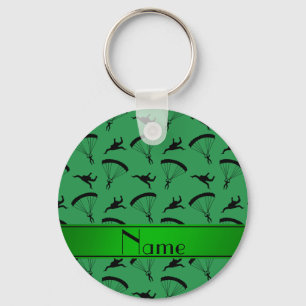 Personalised name green skydiving pattern key ring