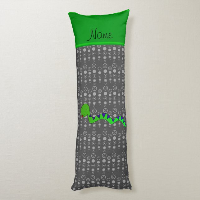 Personalised name green snake grey bubbles body cushion (Back (Vertical))