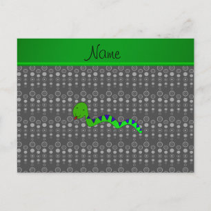 Personalised name green snake grey bubbles postcard