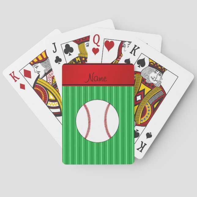 Personalised name green stripes baseball playing cards (Back)
