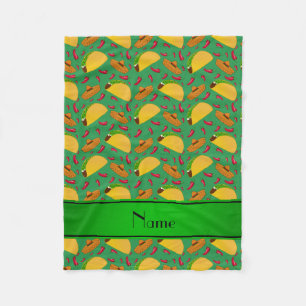 Personalised name green tacos sombreros chilis fleece blanket