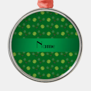 Personalised name green tennis balls metal tree decoration