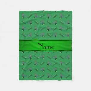 Personalised name green tennis rackets and nets fleece blanket