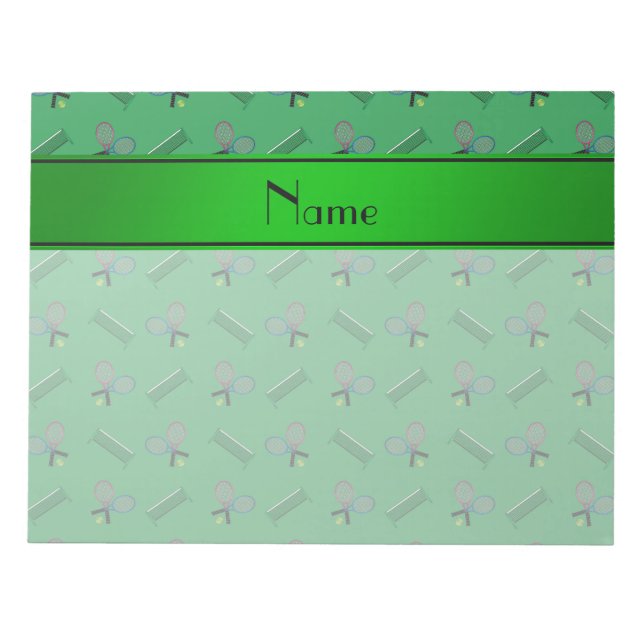 Personalised name green tennis rackets and nets notepad (Front)