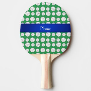 Personalised name green volleyball blue stripe ping pong paddle