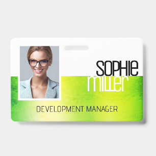 Personalised Name Green Watercolor Ombre Trendy  ID Badge
