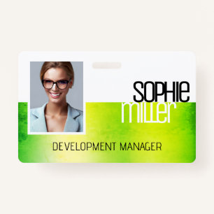 Personalised Name Green Watercolor Ombre Trendy ID Badge