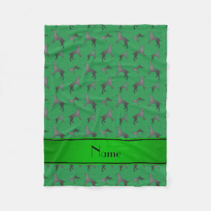 Personalised name green Weimaraner dogs Fleece Blanket