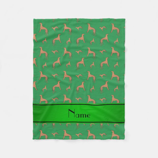 Personalised name green Whippet dogs Fleece Blanket (Front)