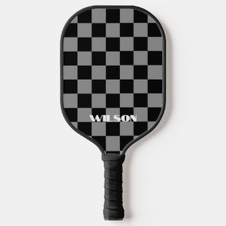 personalised name grey and black chequered  pickleball paddle