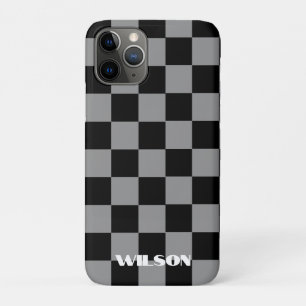 Personalised name grey &black chequered Case-Mate iPhone case