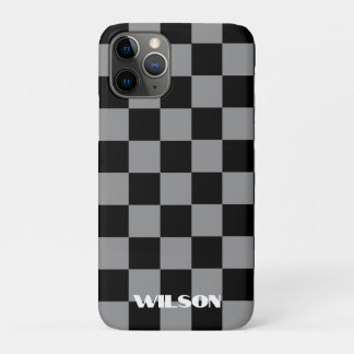 Personalised name grey &black chequered  Case-Mate iPhone case