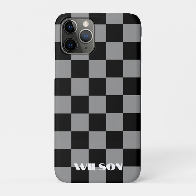Personalised name grey &black chequered  Case-Mate iPhone case (Back)