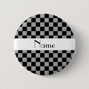 Personalised name grey checkers 6 cm round badge