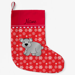 Personalised name grey koala red snowflakes small christmas stocking