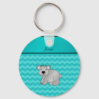 Personalised name grey koala turquoise chevrons key ring