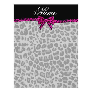 Personalised name grey leopard print pink bow flyer
