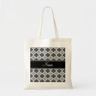 Personalised name grey quatrefoil pattern tote bag