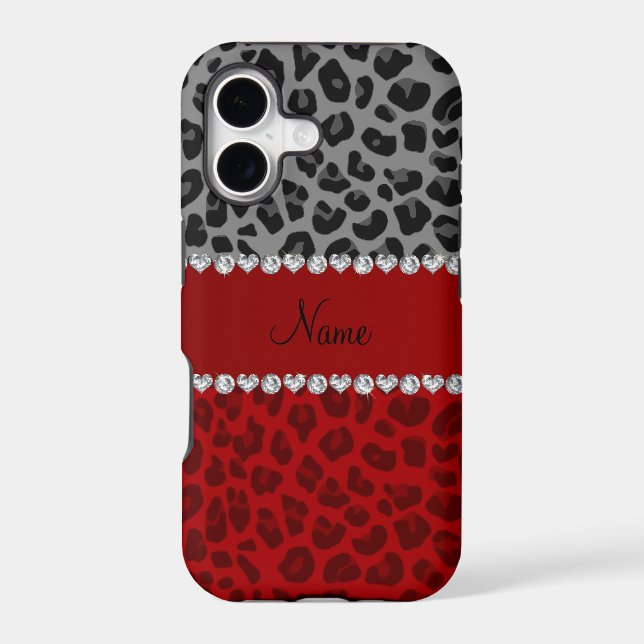 Personalised name grey red leopard pattern (Back)