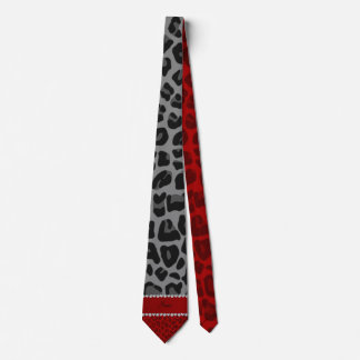 Personalised name grey red leopard pattern tie