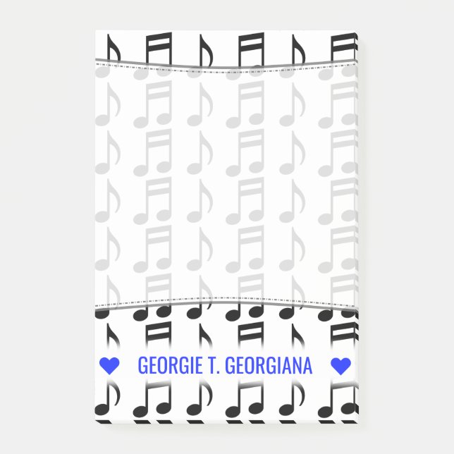Personalised Name; Grid of Musical Notes Notes (Front)