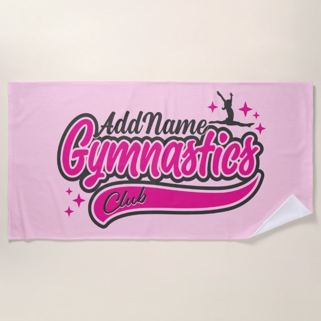 Personalised NAME Gymnast Split Leap Gymnastics  Beach Towel (Front)