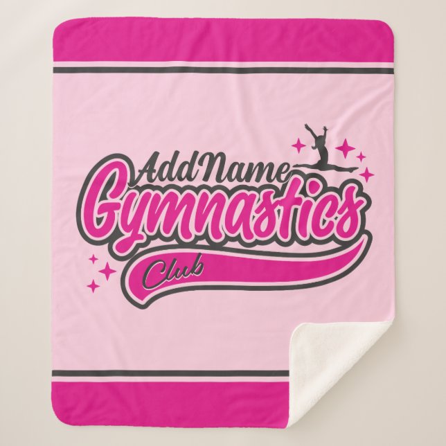 Personalised NAME Gymnast Split Leap Gymnastics Sherpa Blanket (Front)
