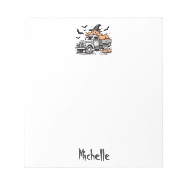 Personalised Name Halloween Truck Pumpkins bats Notepad (Front)