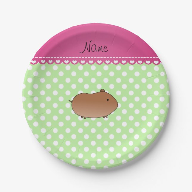 Personalised name hamster green white dots paper plate (Front)