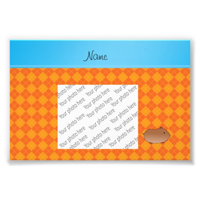 Personalised name hamster orange argyle photo print (Front)