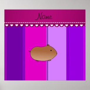 Personalised name hamster purple pink stripes poster