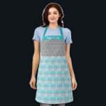 Personalised Name Hanukkah Menorah Star Holiday  Apron<br><div class="desc">Celebrate the Festival of Lights in style with this personalised Hanukkah apron featuring a modern menorah and star pattern in blue and grey. Customised with your name, this apron is perfect for preparing holiday meals, baking festive treats, or hosting Hanukkah gatherings. The elegant design blends tradition with a contemporary touch,...</div>