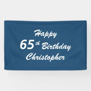 Personalised Name Happy 65th Birthday Blue Plaid Banner
