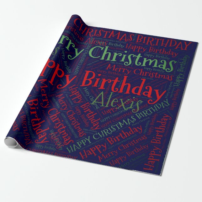 Personalised Name Happy Christmas Birthday Funny W Wrapping Paper (Unrolled)