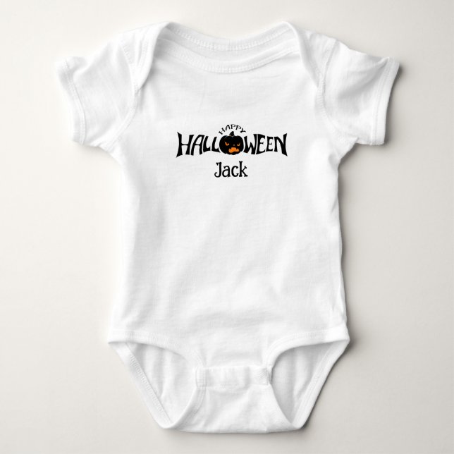 Personalised name happy Halloween  Baby Bodysuit (Front)
