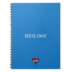 Personalised Name Heart Blue Biology Notebook