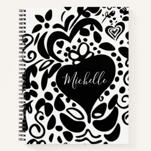 Personalised, Name, Heart, Leaves, Flowers Pattern Notebook
