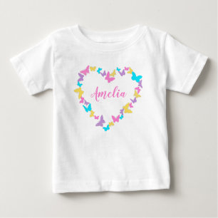 Personalised Name Heart of Butterflies Baby T-Shirt