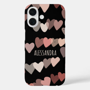 Personalised name hearts pattern black blush pink  iPhone 16 case