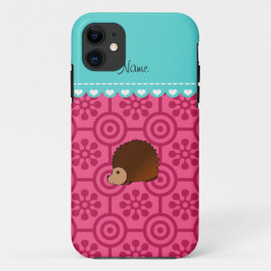 Personalised name hedgehog pink retro flowers Case-Mate iPhone case