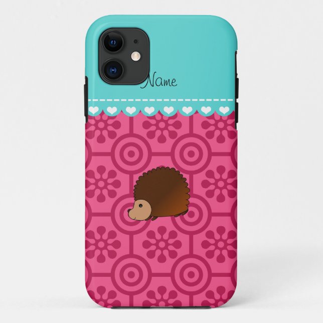 Personalised name hedgehog pink retro flowers Case-Mate iPhone case (Back)