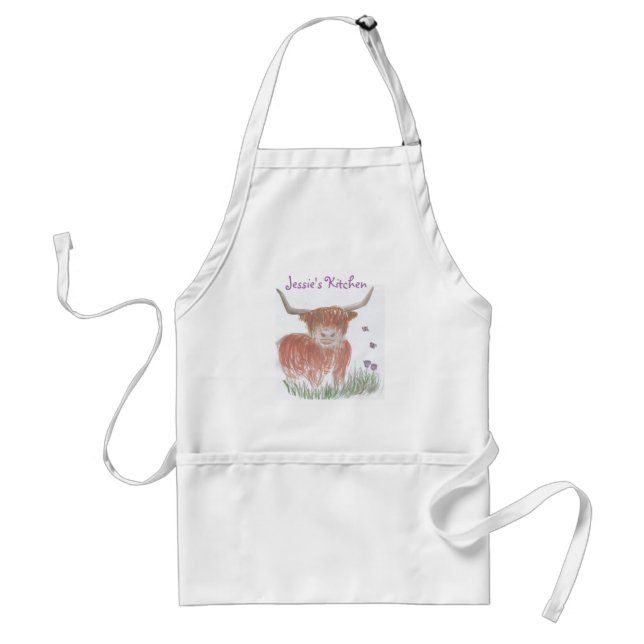 personalised name highland cow standard apron (Front)
