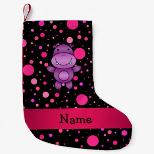 Personalised name hippo black pink polka dots small christmas stocking