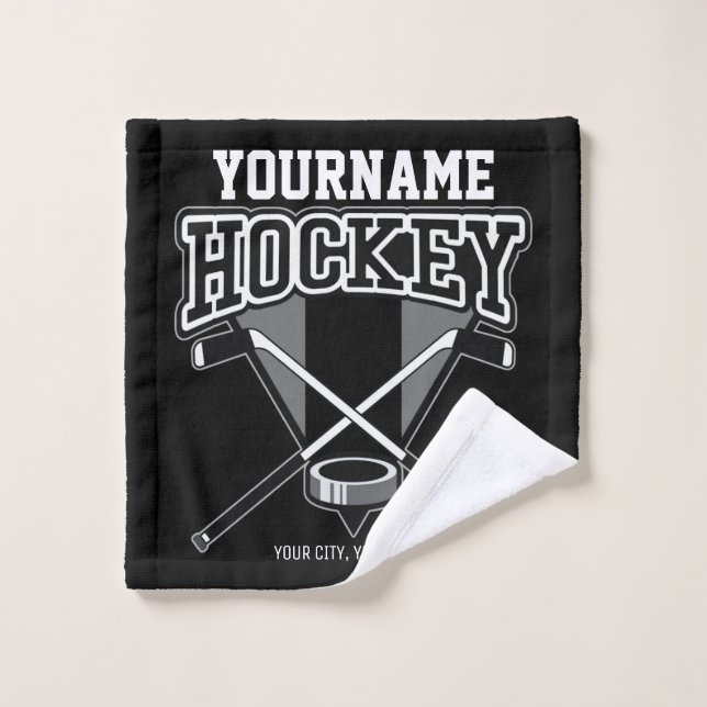 Personalised NAME Hockey Player Stick Puck Team  Bath Towel Set (Wash Cloth)